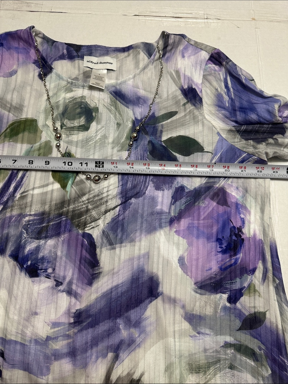 NEW Alfred Dunner Purple Gray Floral Top Necklace Tivoli Gardens Womens Large - Picture 6 of 8